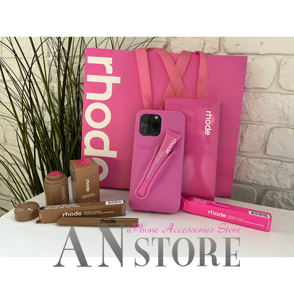 Подарочный набор Rhode Shortcake розовый: чехол для iPhone, блеск, карандаш и румяна